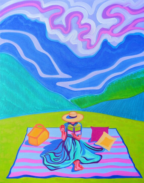 Painting titled "Escapist" by Van Lanigh, Original Artwork, Oil Mounted on Wood Stretcher frame