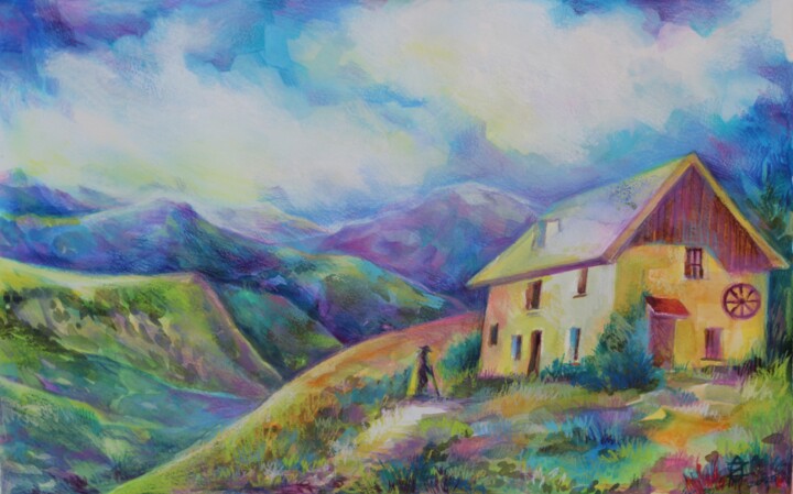 Peinture intitulée "Alpe d'Huez" par Oxana Zaika, Œuvre d'art originale, Aquarelle