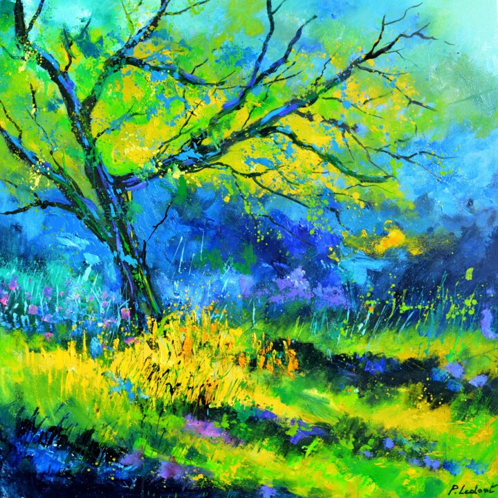 Flowers under the tree 绘画, 31.5x31.5 in