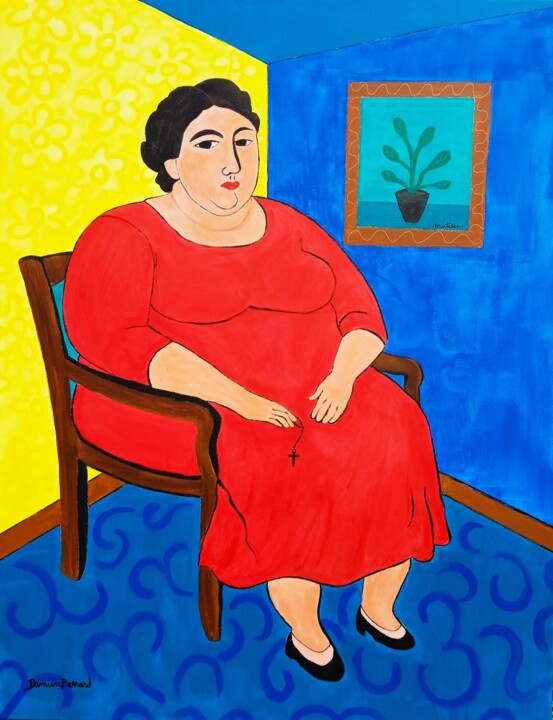 Femme en rouge au chapelet 绘画, 45.7x35 in