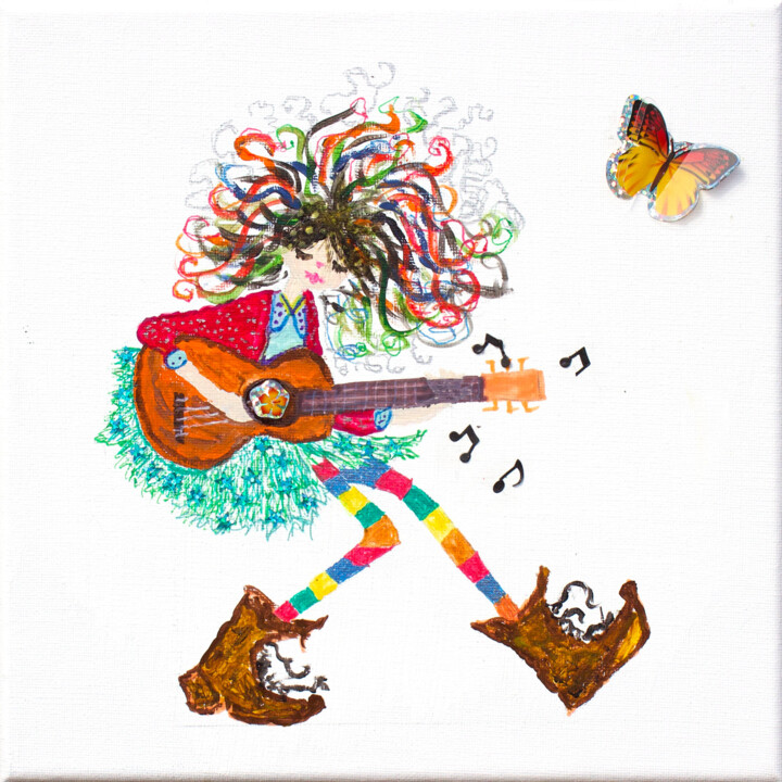 Un guitariste cherche l'inspiration 绘画, 7.9x7.9 in