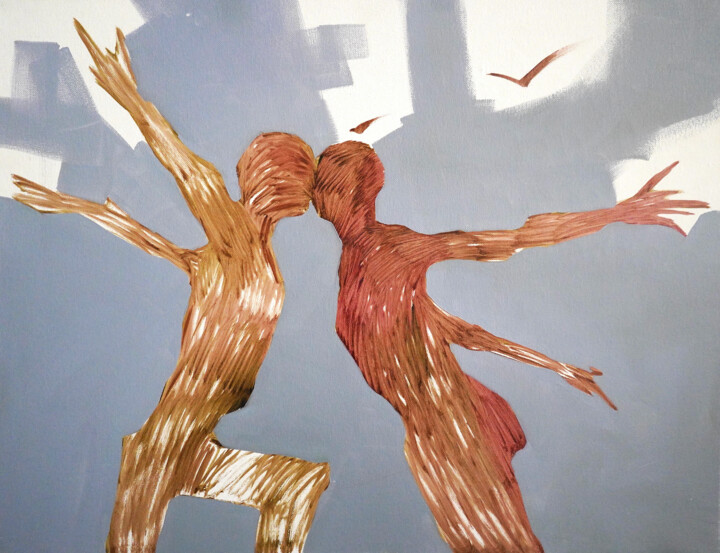 「Mirror」というタイトルの絵画 Anna Bondarによって, オリジナルのアートワーク, オイル ウッドストレッチャーフレームにマウント