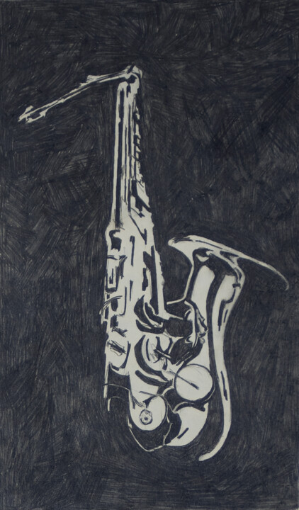 The saxophone Drawing, 10.6x7.9 in