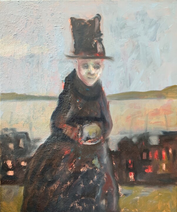 The Watcher of Dusk - surreal portrait 绘画, 23.6x19.7 in