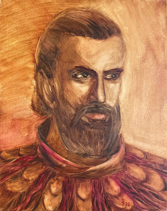 Nutmeg — Symbolic Male Portrait of Power and Focus 绘画, 19.7x15.8 in