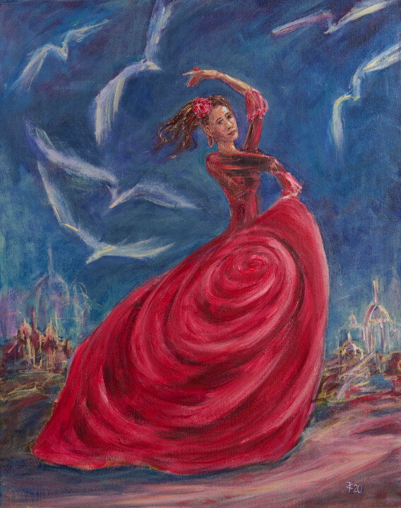 Картина под названием "Rose | Dancing Quee…" - Sasha Tovstik, Подлинное произведение искусства, Акрил Установлен на Деревянн…