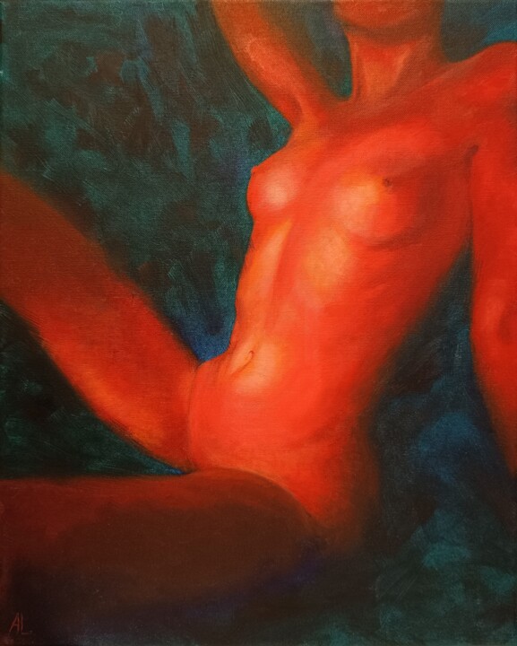绘画 标题为“Red nude” 由Ljubov Ananina, 原创艺术品, 油 安装在木质担架架上