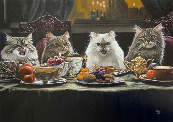 Mischievous Cats 绘画, 19.7x27.6 in