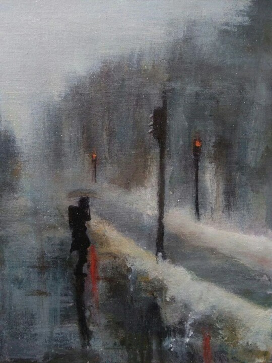 "Misty rainy street" başlıklı Tablo Sasha Brisac tarafından, Orijinal sanat, Akrilik