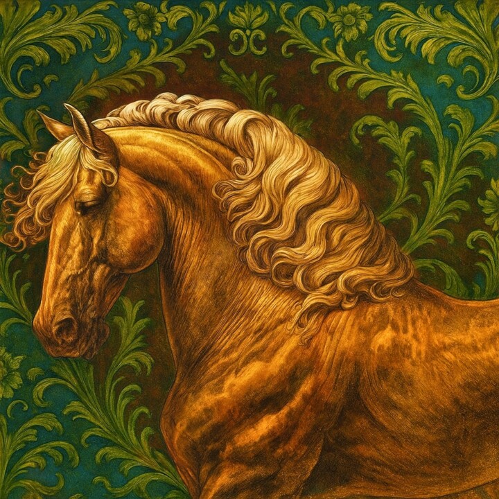 "Golden Equus: The Regal Steed" 绘画, 35.4x35.4 in