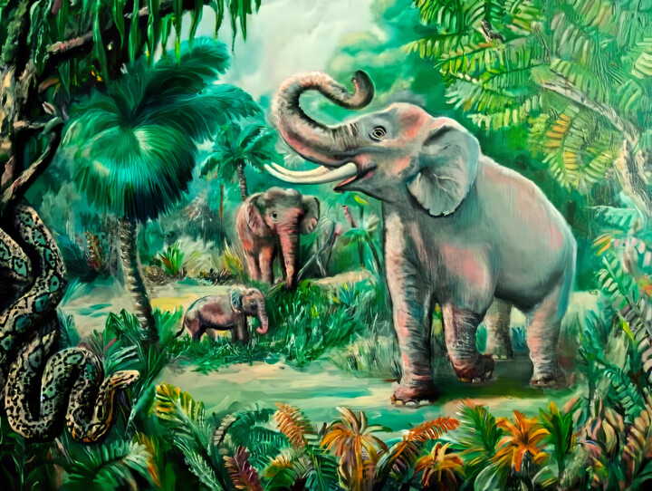 elephants 绘画, 13.3x17.7 in