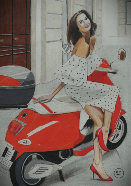 L'élégance en scooter 图画, 15.8x11 in