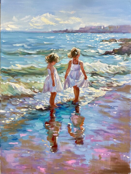 Day at the Beach 绘画, 23.6x17.7 in