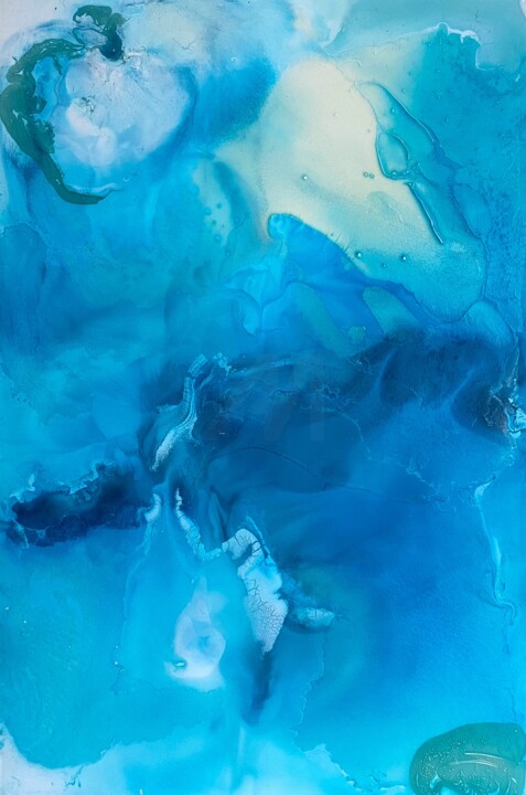 "Ocean Blue Abstract…" başlıklı Tablo Mily Art tarafından, Orijinal sanat, Akrilik Diğer sert panel üzerine monte edilmiş