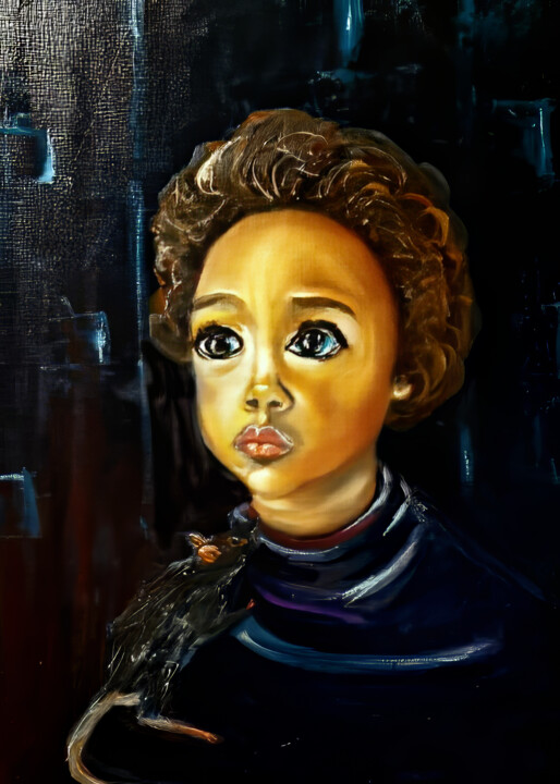 Child and Rat in Shadows 绘画, 59.4x42.5 in