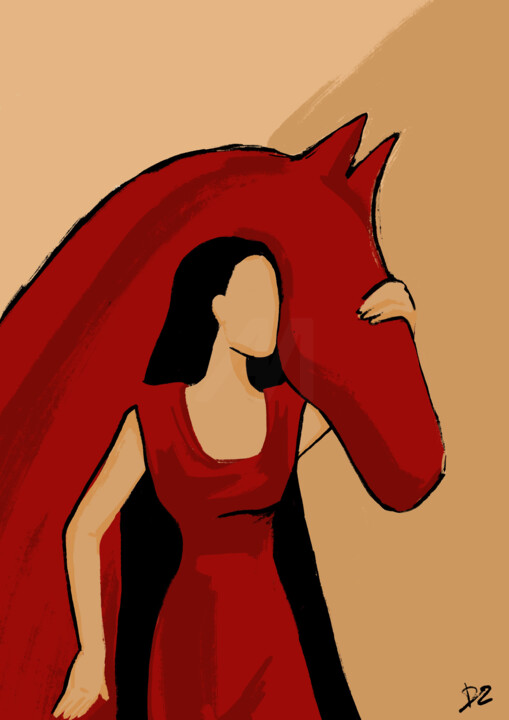 Girl with a Red Horse 数字艺术