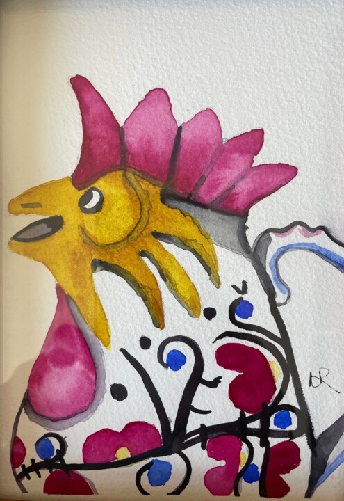 Rooster Pitcher 绘画, 7x5 in