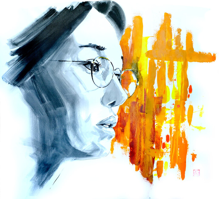 noriko in the city 绘画, 44.5x42.1 in