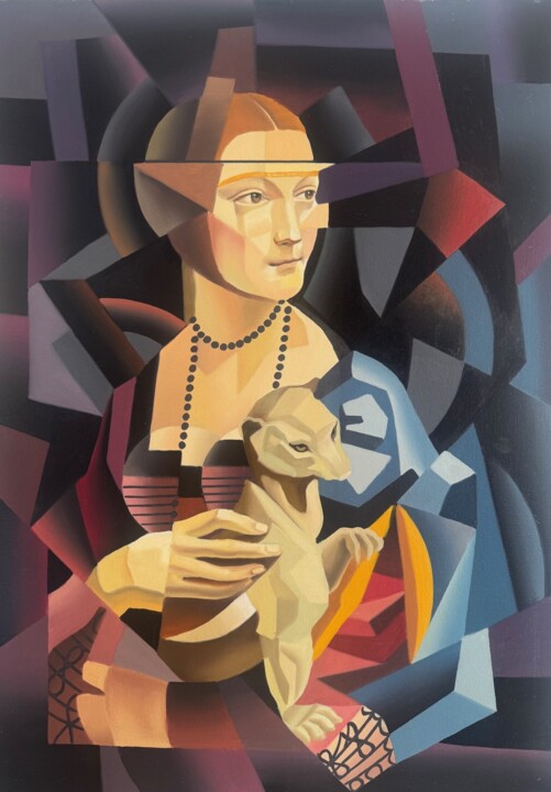 00353 «Lady with an Ermine II» Tribute to Leonardo da Vinci 绘画, 27.6x19.7 in