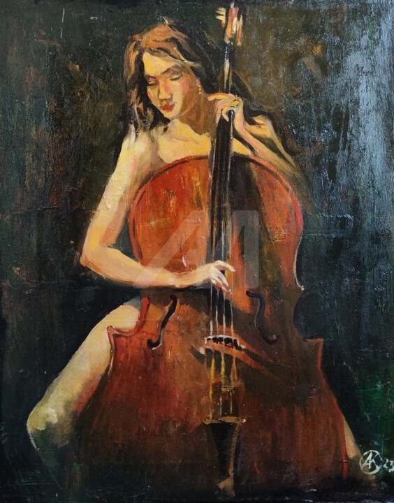 Model with double bass 绘画, 19.7x15.8 in