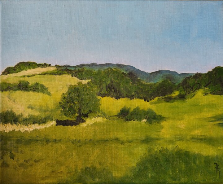 Peinture intitulée "Tous les verts d'Ar…" par Maryse Curinier-Rochette, Œuvre d'art originale, Huile Monté sur Châssis en bo…