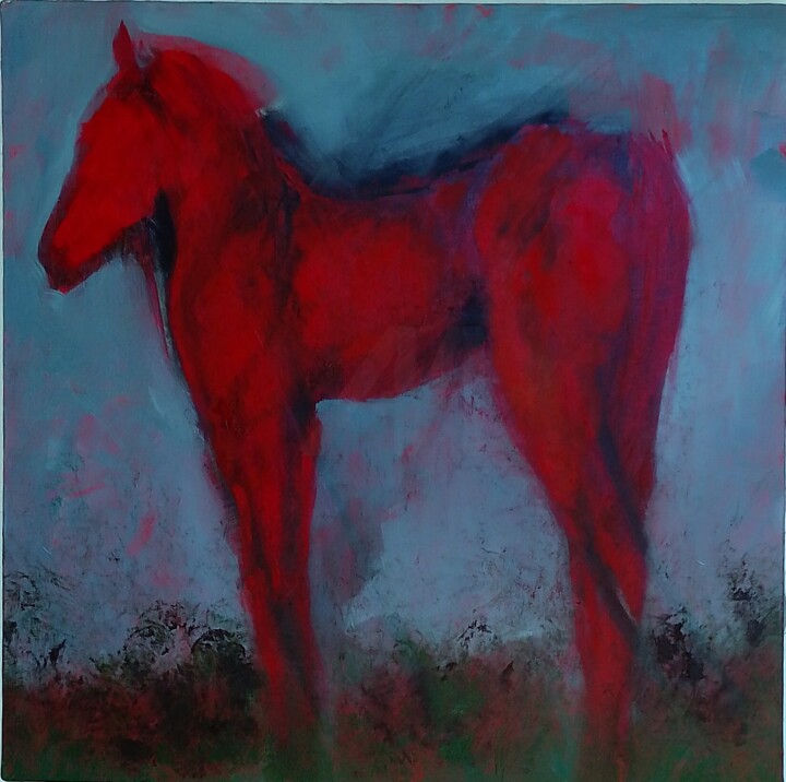 "Cavallo rosso" başlıklı Tablo Claudio Marani tarafından, Orijinal sanat, Petrol Ahşap Sedye çerçevesi üzerine monte edilmiş