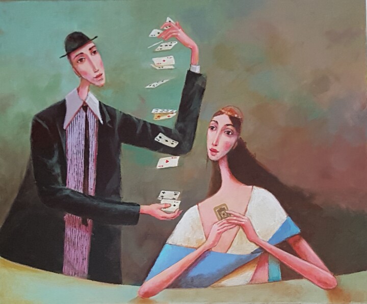 Malarstwo zatytułowany „Sztukmistrz z Gdans…” autorstwa Beata Wrzesinska, Oryginalna praca, Olej Zamontowany na Drewniana ra…