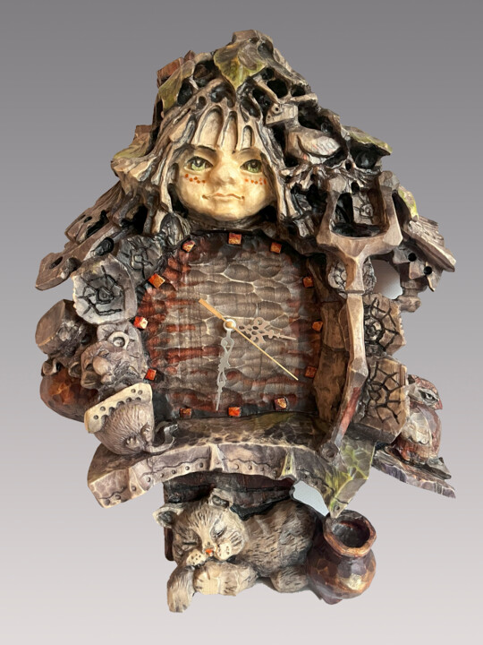 Sculpture titled "Домовенок  "К".  (ч…" by Sergey Kolokoltsov, Original Artwork, Wood