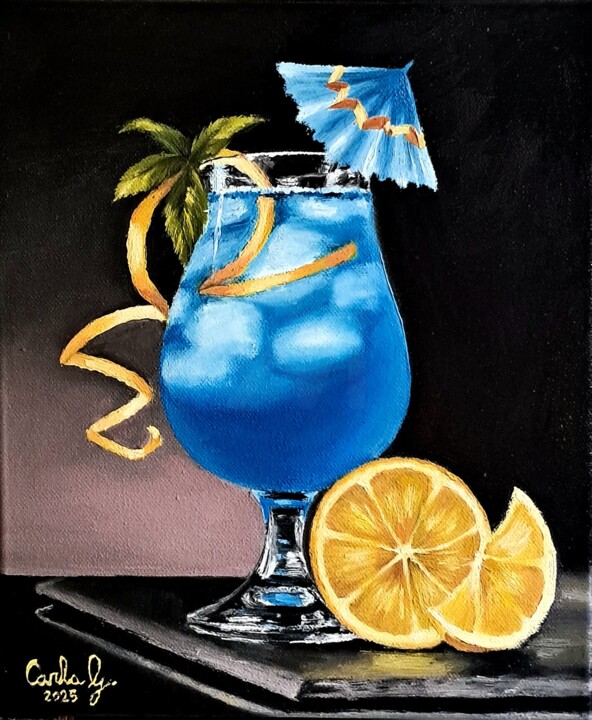 Peinture intitulée "Blu Curaçao Cocktail" par Carla Gagliano, Œuvre d'art originale, Huile