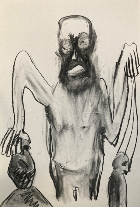 Dessin intitulée "Hebzucht" par Koenraad De Turck, Œuvre d'art originale, Fusain