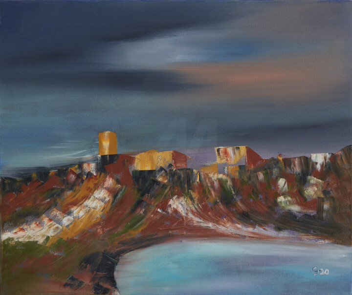 Pintura intitulada "Tuscany coast 2" por Godwin Muscat Azzopardi (Godwin), Obras de arte originais, Óleo Montado em Armação…