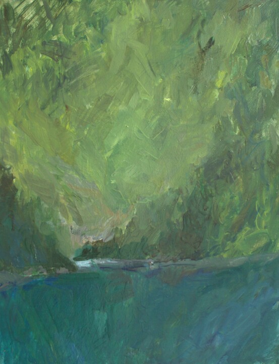 Painting titled "Black lake. Montene…" by Mariia Kurbatova, Original Artwork, Oil