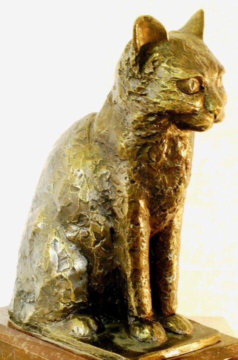 Γλυπτική με τίτλο "Chat assis" από Raymond Devanthéry, Αυθεντικά έργα τέχνης, Μπρούντζος