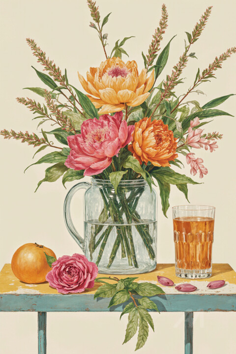 Картина под названием "Field bouquet - flo…" - Violetta Golden, Подлинное произведение искусства, Масло Установлен на Деревя…