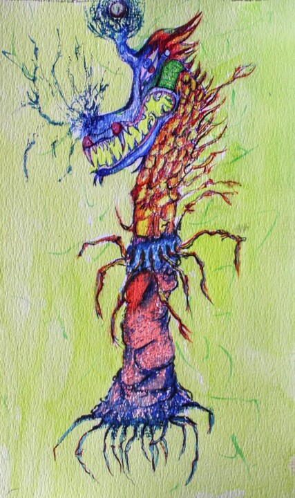 "Çift gözlü ejderha" başlıklı Resim Esra Nişancı tarafından, Orijinal sanat, Suluboya
