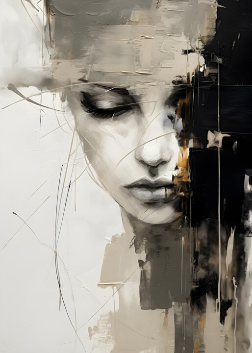 Digital Arts titled "ABSTRACT FACE WOMAN…" by Uillian Rius, Original Artwork, AI generated image