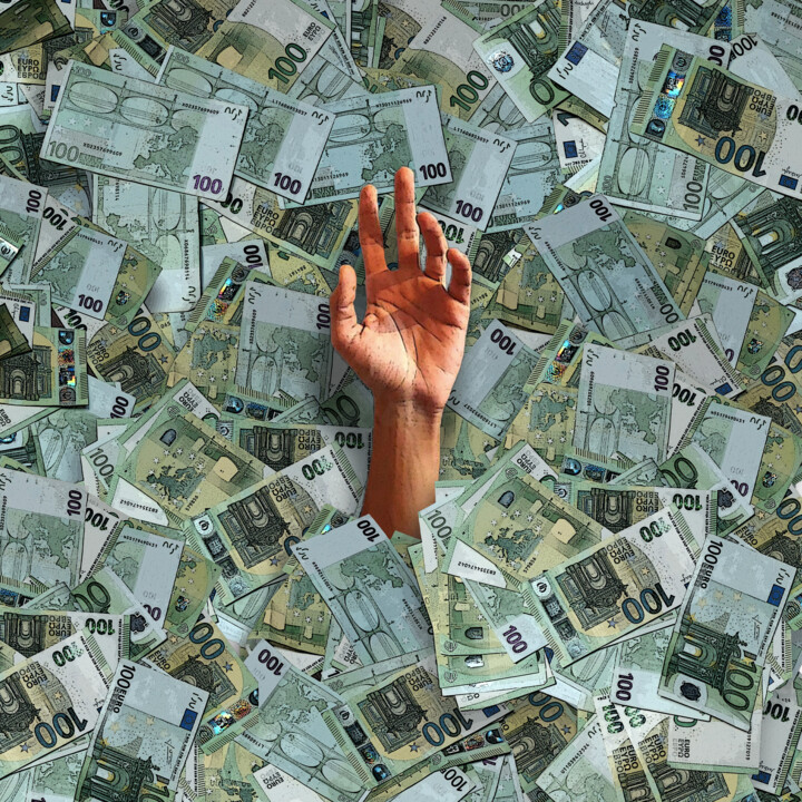 Collages titled "Gluttony" by Eyeroll, Original Artwork, Collages Mounted on Wood Panel