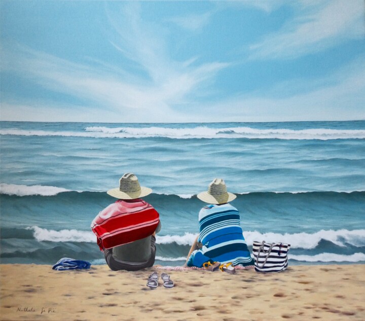 Malarstwo zatytułowany „Devant l'immensité 2” autorstwa Nathalie Si Pié, Oryginalna praca, Olej Zamontowany na Drewniana ram…