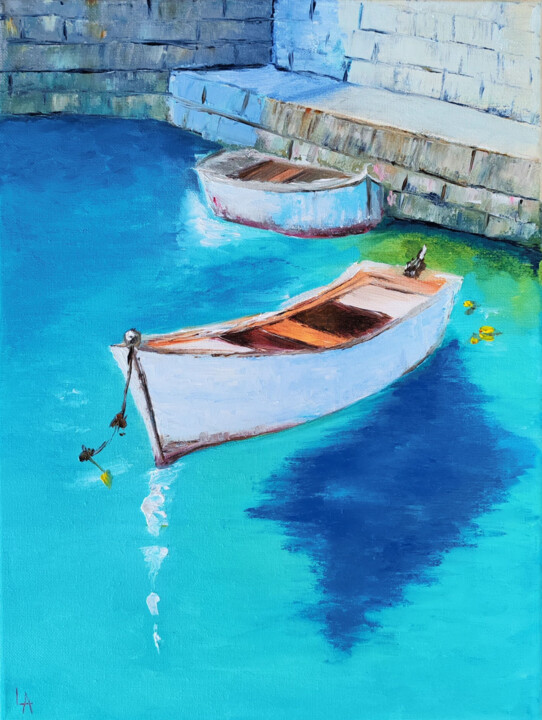 Картина под названием "Pier" - Asti Loremar, Подлинное произведение искусства, Масло Установлен на Деревянная рама для носил…