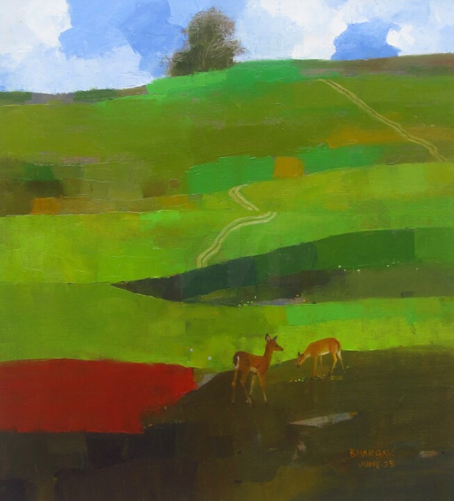 Pintura intitulada "Green carpet" por Bhargavkumar Kulkarni, Obras de arte originais, Óleo