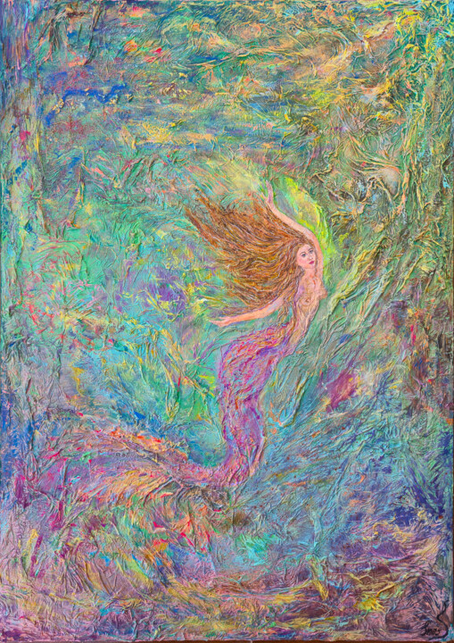 "Mermaid’s Journey" başlıklı Tablo Inessa Lightart tarafından, Orijinal sanat, Akrilik