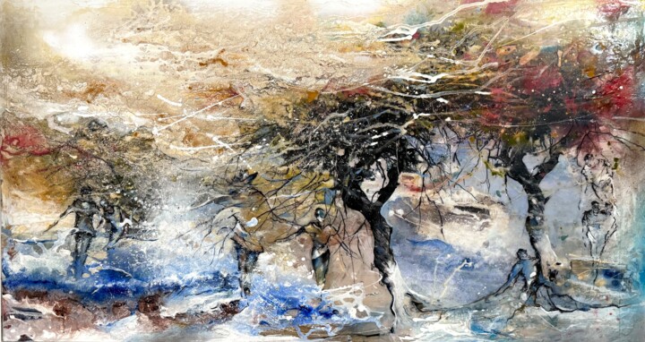 Peinture intitulée "903 Sous les arbres…" par Aline Jansen, Œuvre d'art originale, Encre Monté sur Aluminium