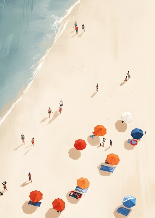 Digital Arts titled "Summer Beach Scene:…" by Chun Yu Guan, Original Artwork, AI generated image Mounted on Wood Panel