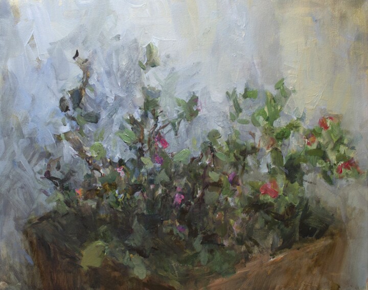 Painting titled "Red and pink begoni…" by Mariia Kurbatova, Original Artwork, Oil