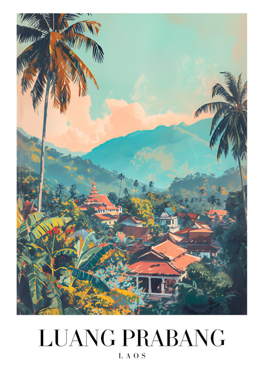 Digital Arts με τίτλο "Luang Prabang Laos…" από 春宇 关, Αυθεντικά έργα τέχνης, Εικόνα που δημιουργήθηκε με AI Τοποθετήθηκε στο…