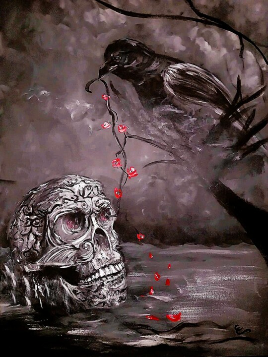 "Maître corbeau et l…" başlıklı Tablo Christine Cailleau tarafından, Orijinal sanat, Akrilik Ahşap Sedye çerçevesi üzerine m…