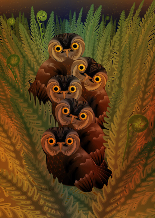 "Five owls" başlıklı Dijital Sanat Ирина Рыжкова (Ira Go) tarafından, Orijinal sanat, Dijital Resim