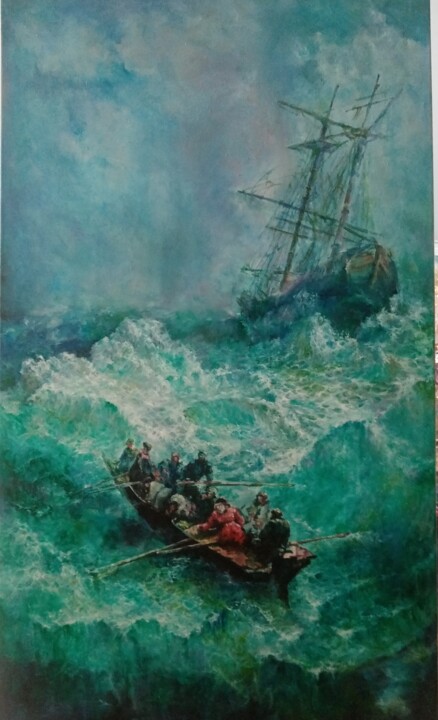 Painting titled "In the water" by Elvira Nalbat, Original Artwork, Oil Mounted on Wood Panel