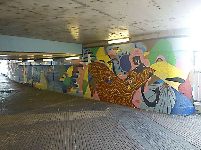 Peinture intitulée "PONT SNCF MARCHE DE…" par Nessé, Œuvre d'art originale, Acrylique