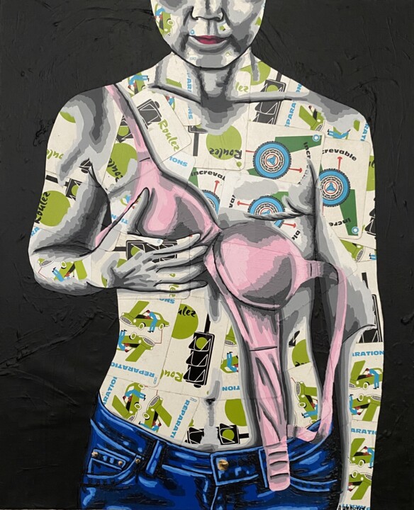 Kolaże zatytułowany „Rémission” autorstwa Annabelle Amory, Oryginalna praca, Akryl Zamontowany na Drewniana rama noszy